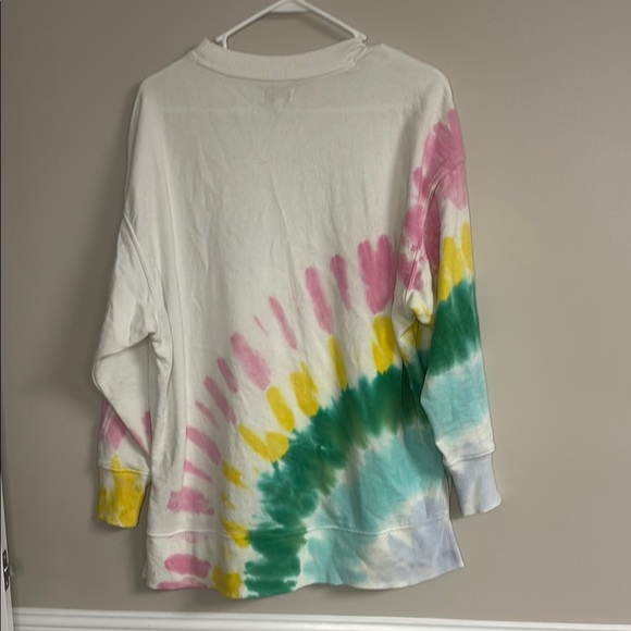 White and Pink Tie-Dye Sweatshirt with Crew Neck - Picture 5 of 5